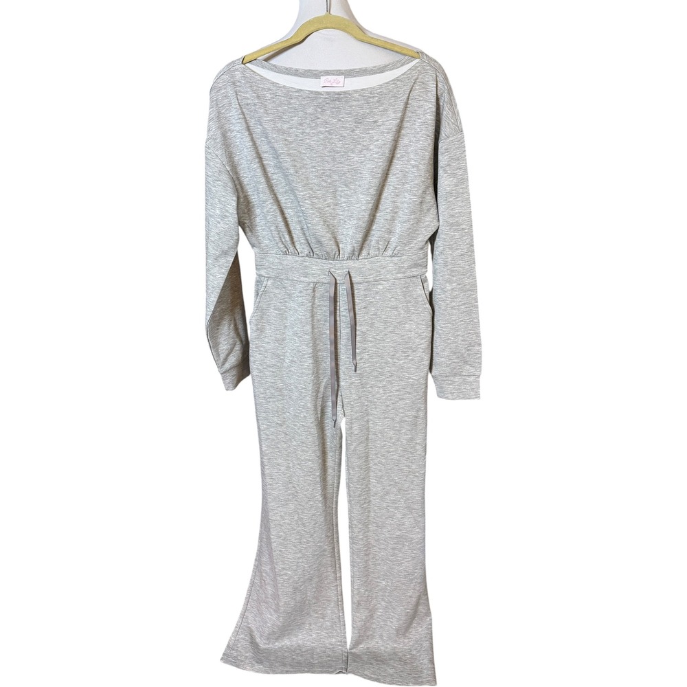 Pink Lily Jumpsuit Womens Medium Gray Long Sleeve Wide Leg Loungewear MA2894